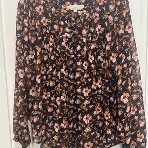 LOFT Floral Blouse - Black and Pink